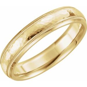 14K Yellow 4 mm Half Round Band with Hammer Finish & Milgrain Size 7 - Siddiqui Jewelers
