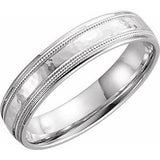 14K White 5 mm Flat Edge Band with Hammer Finish & Milgrain Size 7.5 - Siddiqui Jewelers