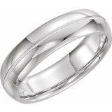 14K White 6 mm Half Round Band with Milgrain Center Size 9 - Siddiqui Jewelers