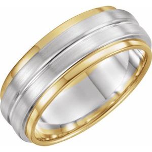 14K Yellow/White/Yellow 7 mm Grooved Band with Bead Blast Finish Size 9 - Siddiqui Jewelers