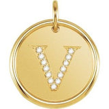 14K Yellow .07 CTW Natural Diamond Posh Mommy¬Æ Initial V Pendant Siddiqui Jewelers