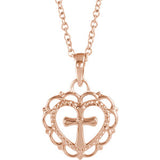14K Rose Youth Heart with Cross 16-18" Necklace - Siddiqui Jewelers