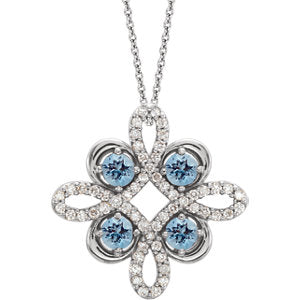 14K White Aquamarine & 1/6 CTW Diamond Clover 18" Necklace - Siddiqui Jewelers