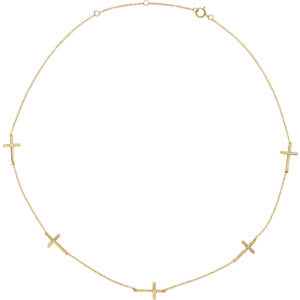 14K Yellow .08 CTW Diamond 5-Station Cross 16-18" Necklace - Siddiqui Jewelers