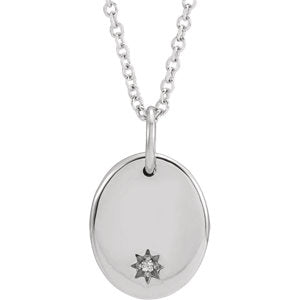 14K White .005 CT Diamond Oval Starburst 16-18" Necklace - Siddiqui Jewelers