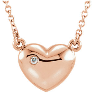 14K Rose .01 CTW Diamond Heart 16.5" Necklace - Siddiqui Jewelers