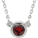 Sterling Silver 3 mm Round Imitation Garnet Bezel-Set Solitaire 16" Necklace - Siddiqui Jewelers