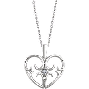 Sterling Silver .03 CT Diamond Heart 18" Necklace - Siddiqui Jewelers