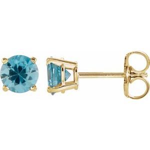 14K Yellow 5 mm Natural Blue Zircon Stud Earrings Siddiqui Jewelers