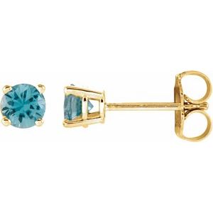 14K Yellow 4 mm Natural Blue Zircon Stud Earrings Siddiqui Jewelers