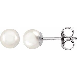 14K White 5 mm White Akoya Cultured Pearl Earrings-Siddiqui Jewelers