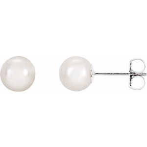 14K White 6 mm White Akoya Cultured Pearl Earrings-Siddiqui Jewelers