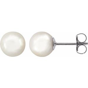 14K White 7 mm White Akoya Cultured Pearl Earrings-Siddiqui Jewelers