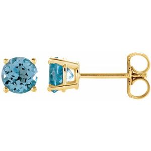 14K Yellow 5 mm Natural Sky Blue Topaz Earrings-Siddiqui Jewelers