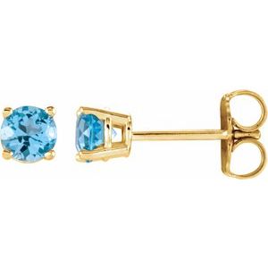 14K Yellow 4 mm Natural Sky Blue Topaz Stud Earrings Siddiqui Jewelers