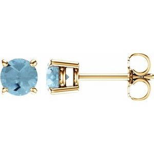 14K Yellow 5 mm Natural Aquamarine Earrings-Siddiqui Jewelers