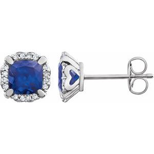 14K White Created Blue Sapphire & 1/10 CTW Diamond Earrings - Siddiqui Jewelers