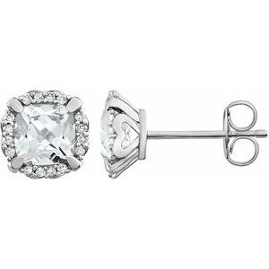 14K White Created White Sapphire & 1/10 CTW Diamond Earrings - Siddiqui Jewelers