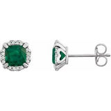 14K White Created Emerald & 1/10 CTW Diamond Earrings - Siddiqui Jewelers