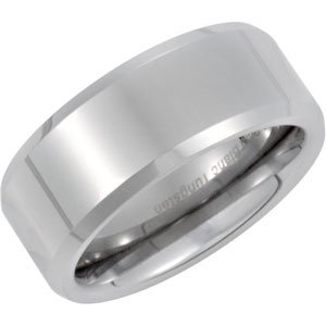 White Tungsten 8.3 mm Beveled Band Size 7.5 - Siddiqui Jewelers