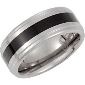 Tungsten 8.3 mm Ridged Band with Black Enamel Size 9 - Siddiqui Jewelers