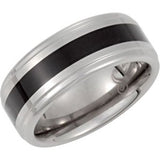 Tungsten 8.3 mm Ridged Band with Black Enamel Size 8.5 - Siddiqui Jewelers