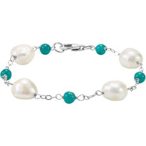 Sterling Silver Pearl & Turquoise Bracelet - Siddiqui Jewelers