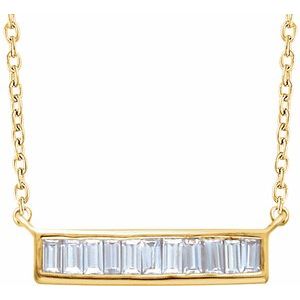 14K Yellow 1/4 CTW Diamond Baguette Bar 16-18" Necklace - Siddiqui Jewelers