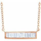 14K Rose 1/4 CTW Diamond Baguette Bar 16-18" Necklace - Siddiqui Jewelers