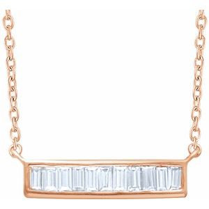 14K Rose 1/4 CTW Diamond Baguette Bar 16-18" Necklace - Siddiqui Jewelers