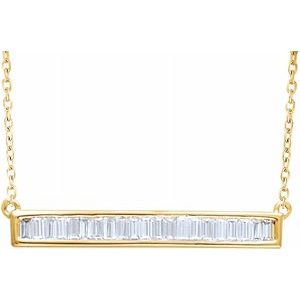 14K Yellow 1/2 CTW Diamond Baguette Bar 16-18" Necklace - Siddiqui Jewelers