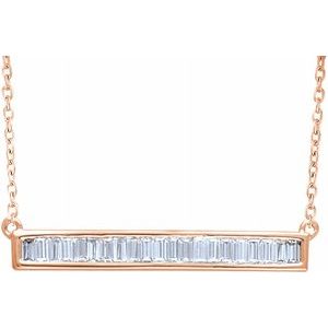 14K Rose 1/2 CTW Diamond Baguette Bar 16-18" Necklace - Siddiqui Jewelers