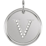 Sterling Silver .07 CTW Natural Diamond Posh Mommy¬Æ Initial V Pendant Siddiqui Jewelers