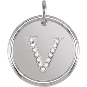 Sterling Silver .07 CTW Natural Diamond Posh Mommy¬Æ Initial V Pendant Siddiqui Jewelers