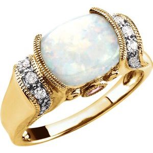14K Yellow Opal, Pink Tourmaline & 1/6 CTW Diamond Ring - Siddiqui Jewelers