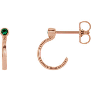 14K Rose 2 mm Round Emerald Bezel-Set J-Hoop Earrings - Siddiqui Jewelers