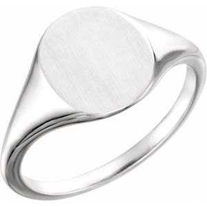 14K White 11x9 mm Oval Signet Ring-Siddiqui Jewelers