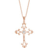 14K Rose  .06 CTW Diamond Vintage-Inspired Cross 18" Necklace - Siddiqui Jewelers