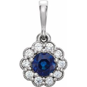 14K White Blue Sapphire & 1/8 CTW Diamond Pendant - Siddiqui Jewelers