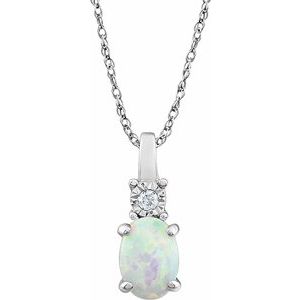 14K White Created Opal & .02 CTW Diamond 18" Necklace - Siddiqui Jewelers