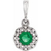 14K White Emerald & .04 CTW Diamond Halo-Style Pendant - Siddiqui Jewelers