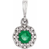 14K White Emerald & .04 CTW Diamond Halo-Style Pendant - Siddiqui Jewelers