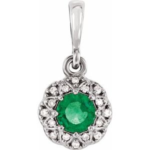 14K White Emerald & .04 CTW Diamond Halo-Style Pendant - Siddiqui Jewelers