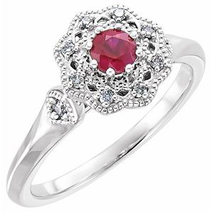 14K White Ruby & 1/10 CTW Diamond Ring - Siddiqui Jewelers