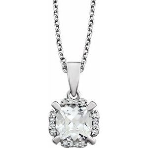 14K White Lab-Created White Sapphire & .05 CTW Diamond 18" Necklace - Siddiqui Jewelers