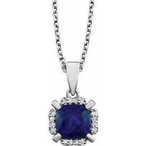 14K White Lab-Created Blue Sapphire & .05 CTW Diamond 18" Necklace - Siddiqui Jewelers