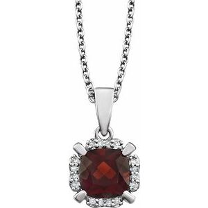 14K White Mozambique Garnet & .05 CTW Diamond 18" Necklace - Siddiqui Jewelers