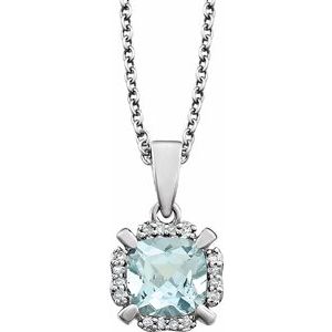 14K White Aquamarine & .05 CTW Diamond 18" Necklace - Siddiqui Jewelers