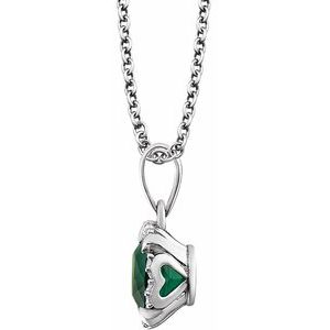 14K White Created Emerald & .05 CTW Diamond 18" Necklace - Siddiqui Jewelers