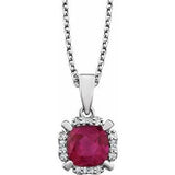 14K White Created Ruby & .05 CTW Diamond 18" Necklace - Siddiqui Jewelers